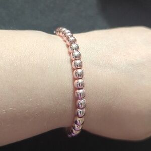 Pink Metallic Hematite Gemstone Beaded Stretchy Elastic Statement Bracelet